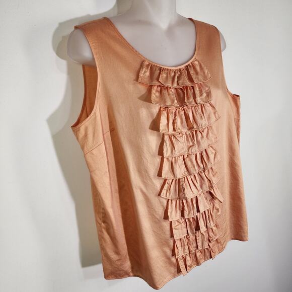 Talbots Womens Shell Tank Top Size 12P Petite Orange Tiered Ruffle Pullover - Picture 4 of 7